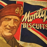gammel pap æske Monty biscuits engelsk-dansk  biscuits fabrik 